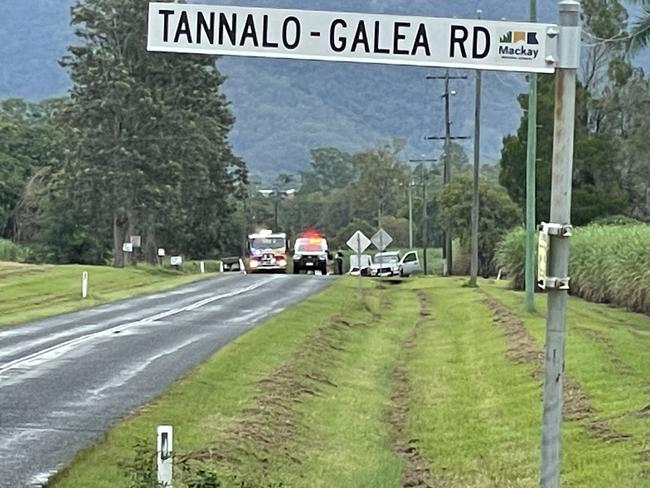 A two car crash has occurred on Mackay Eungella Rd near Tannalo-Galea Rd on Monday March 25, 2024. Photo: Fergus Gregg