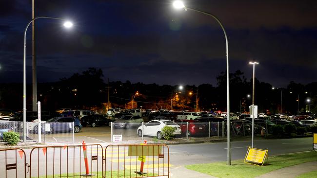 Staff parking at many hospitals, such as Prince Charles Hospital in Chermside, is often dark and deserted, leaving night shift staff feeling unsafe. Picture: Steve Polhner