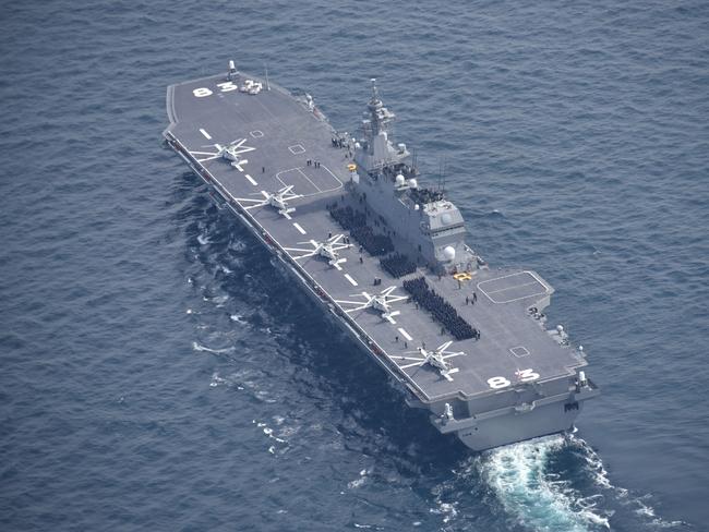 Japan's Izumo 'helicopter destroyer'. Tokyo is considering converting this and another ship of the class to be capable of operating F-35B stealth 'jump jets'.