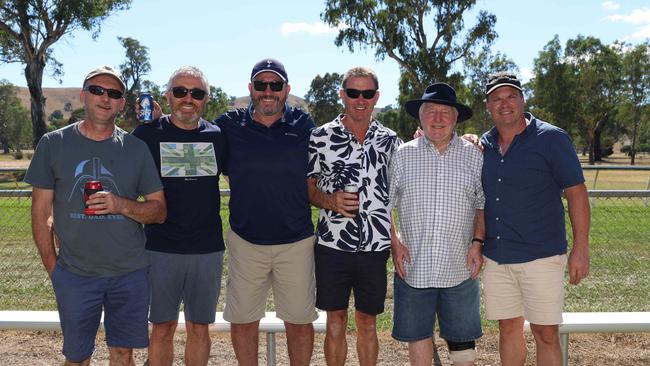 ALEXANDRA, AUSTRALIA - MARCH 16 2024 Paul McKernan, Barry McKernan, Jeff Watkins, Damien Smart, Ash Clarkson and Dean Pallpratt attend the 2024 Alexandra Picnic Cup Picture: Brendan Beckett