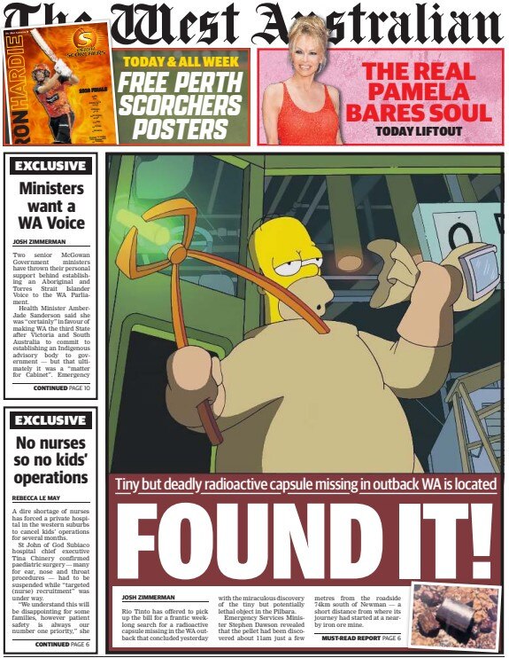 The West Australian celebrated the find with this front page.