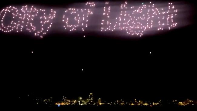 Fifty drones fall out of the sky at a Christmas light show over Swan River. Picture: Nine News