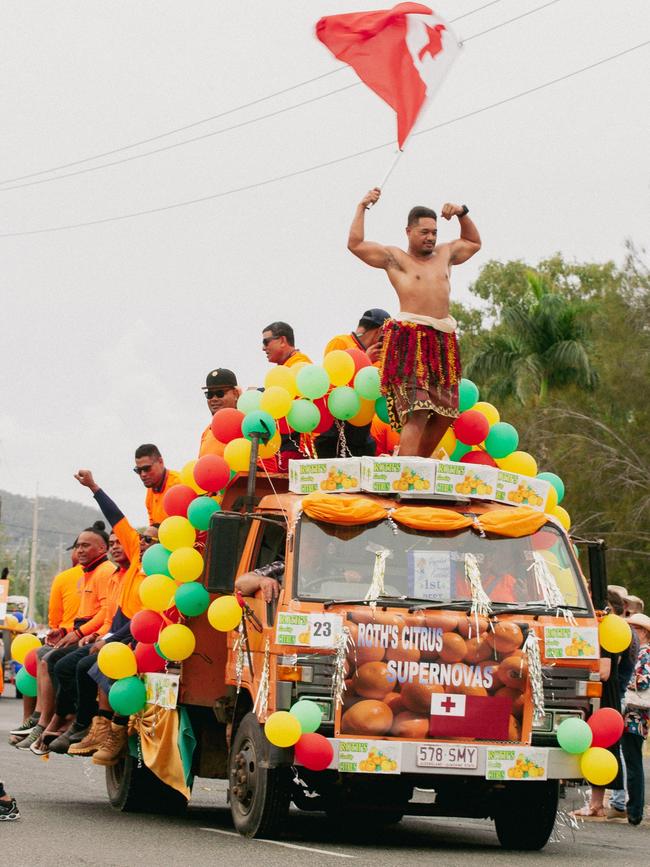 A float rider proudly displays his heritage at the 2023 Gayndah Orange Festival.