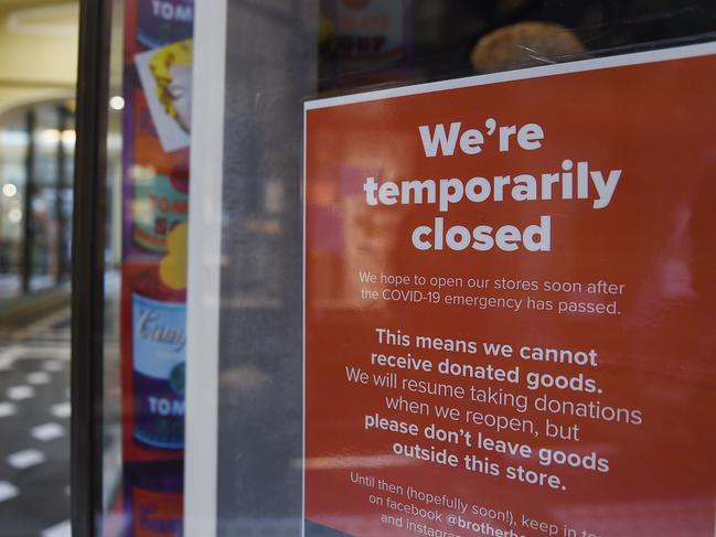 Empty CBD Melbourne. Brotherhood of St. Lawrence shop closed in Royal Arcade. Picture: Josie Hayden