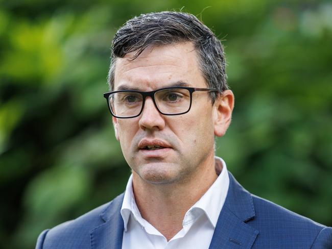 MELBOURNE, AUSTRALIA - Newswire Photos February 27, 2023: Victorian shadow minister for crime prevention, Brad Battin MP during a press conference outside Parliament. Picture NCA NewsWire / Aaron Francis