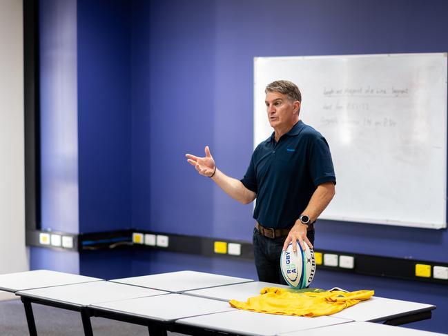 Wallabies legend Tim Horan dropped in to chat to students with Stars Foundation and Clontarf Foundation at Haileybury Randall School. Picture: Che Chorley