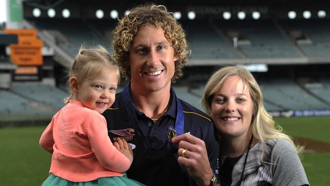 Matt Priddis with wife Ashleigh and daughter Nala. Picture: Justin Benson-Cooper