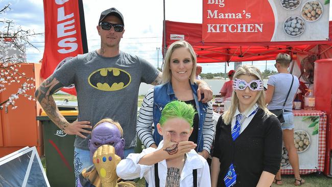 L-R Recee McMahon, Logan McMahon, Melissa Allen, Declan McMahon and Kiera McCallum at CapriCon.Photo Liam Fahey / Morning Bulletin