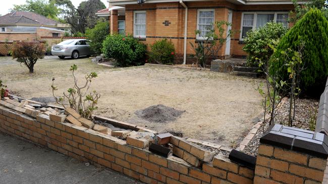 Damage to a neighbouring property after of an out-of-control house party overnight. Picture: Andrew Henshaw