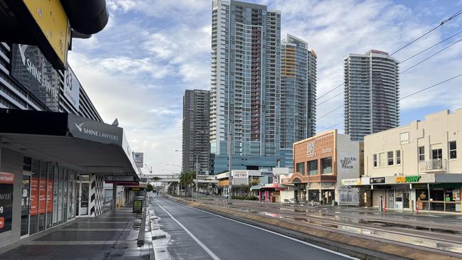 The streets of Southport were empty ahead of Tropical Cyclone Alfred on Thursday, March 6, 2025. Picture: Andrew Potts