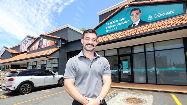 Councillor Ryan Bayldon-Lumsden outside his Parkwood office in January this year - it is near the bakery he visited the day he was arrested. his office. Picture: Richard Gosling