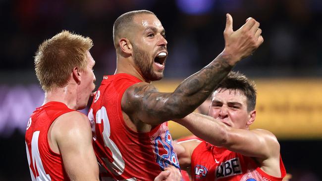 Sydney’s Lance Franklin was in imperious form against the Tigers with five goals in a best-on-ground display. Picture: Phil Hillyard