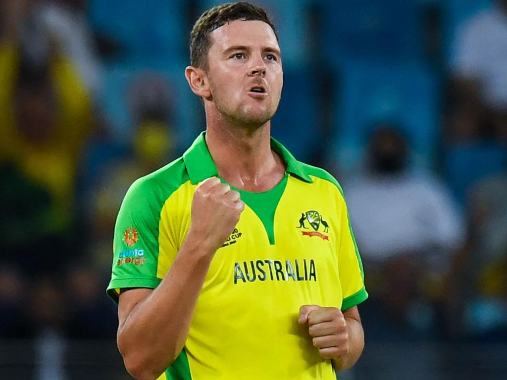 Josh Hazlewood was the best of the Aussie bowlers. Picture: AFP