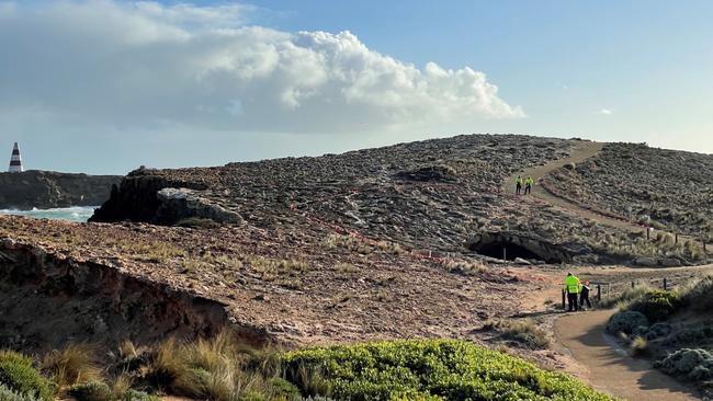 A sinkhole the size of half a tennis court has appeared on the, Robe coastline overnight. Picture: District Council of Robe