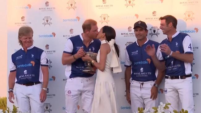 Harry and Meghan, Duke and Duchess of Sussex, put on a loved-up display while attending the Royal Salute Polo Challenge in Palm Beach, Miami.