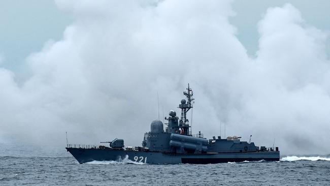 A Russian rocket boat takes part in the 'Vostok-2022' military exercises at the Peter the Great Gulf of the Sea of Japan outside Vladivostok. Picture: AFP.