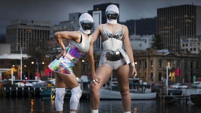 Hallucination and the Crystal Ball artists Bec Collins and Sophie Keegan at Hobart.  Picture: Chris Kidd