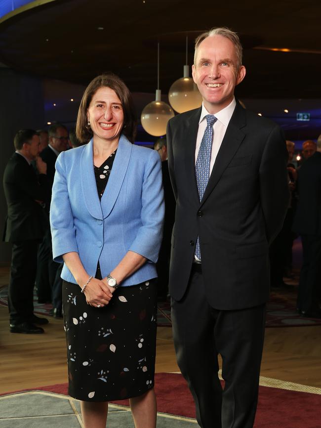 NSW Premier Gladys Berejiklian and Daily Telegraph editor Christopher Dore. Picture: Richard Dobson