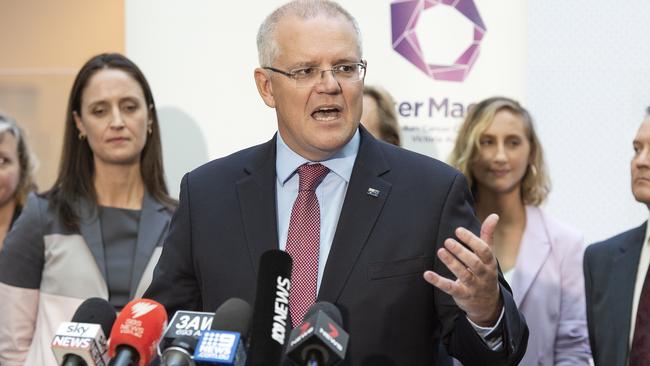 Prime Minister Scott Morrison discuss new laws penalising social media giants today. Picture: AAP Image/Ellen Smith