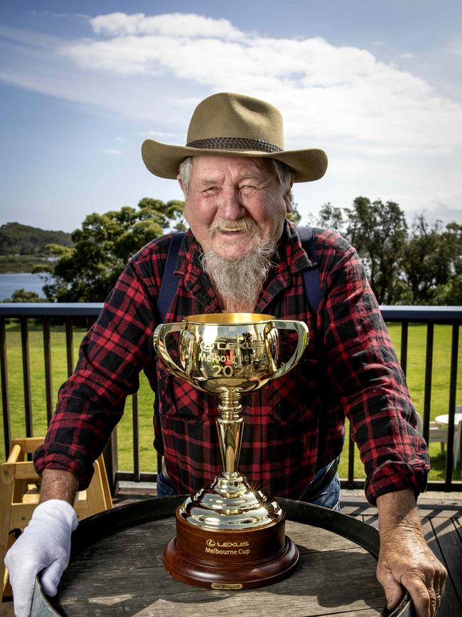 Ted meets the $200,000 trophy on its visit to the Marlo Hotel.