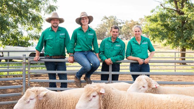 Peter and Isabele Roberts, Floyd Legge and Ruth Klingner of Ridgehaven Poll Dorsets at Cudal in NSW. Picture: Rachael Lenehan