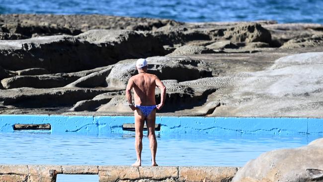 Mike Carlton enjoys the sunny winter weather at Whale Beach. Picture: Jeremy Piper