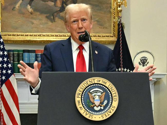 US President Donald Trump speaks in the Roosevelt Room flanked by  Masayoshi Son (2R), Chairman and CEO of SoftBank Group Corp, Larry Ellison (2L), Executive Charmain Oracle and Sam Altman (R), CEO of Open AI at the White House on January 21, 2025, in Washington, DC. (Photo by Jim WATSON / AFP)