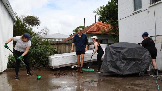 Cleaning continued in Brisbane after heavy rain with flooding and damaging winds continued in the wake of now ex Cyclone Alfred. Picture: NewsWire/Tertius Pickard