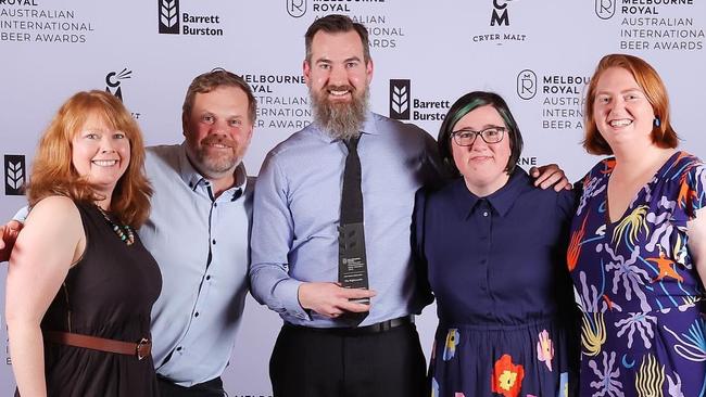 Co-Conspirators Brewing Co at the Australian International Beer Awards: Maggie Smit (director of sales), Tim Martin (director of corporate affairs), Deon Smit (director of brewing), Jacqui Sacco (director of marketing and PR) and Genevieve Clark (bar supervisor, junior brewer).