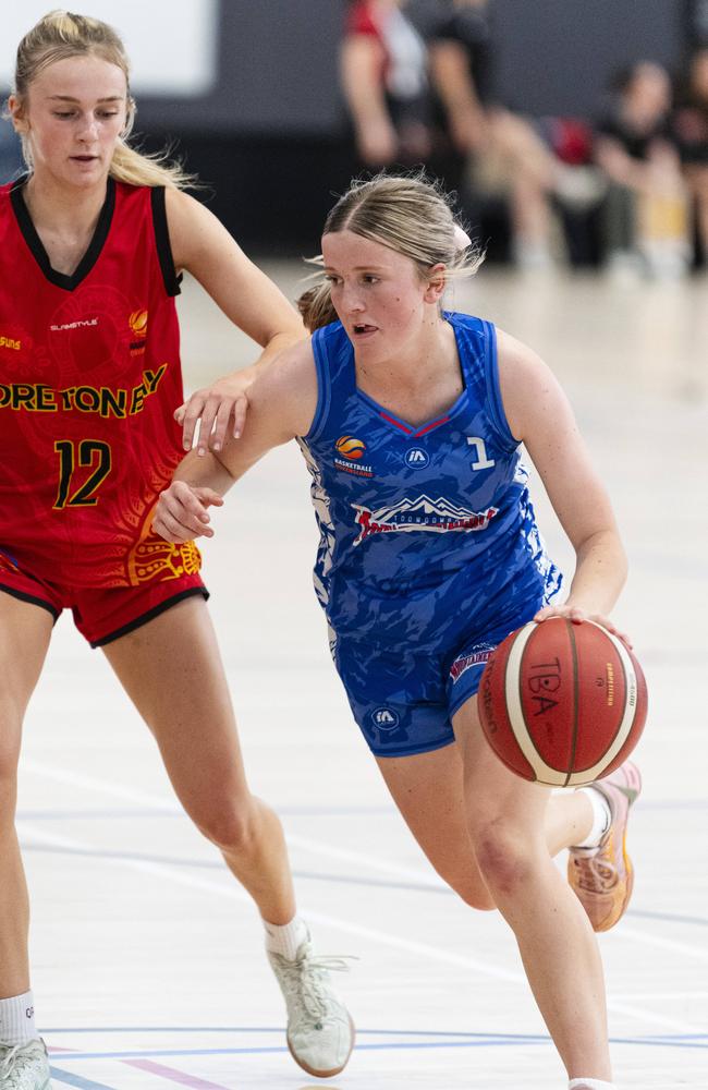 Millie Natalier of Toowoomba Mountaineers against Moreton Bay Suns in SQJBC U18 Women round 3 basketball at Toowoomba Grammar School, Sunday, October 20, 2024. Picture: Kevin Farmer