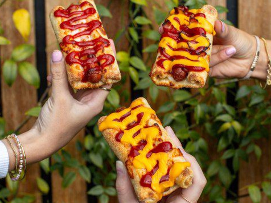 Domino’s latest innovation, which dropped in Australia this week, pizza hot dogs. Picture: Domino’s