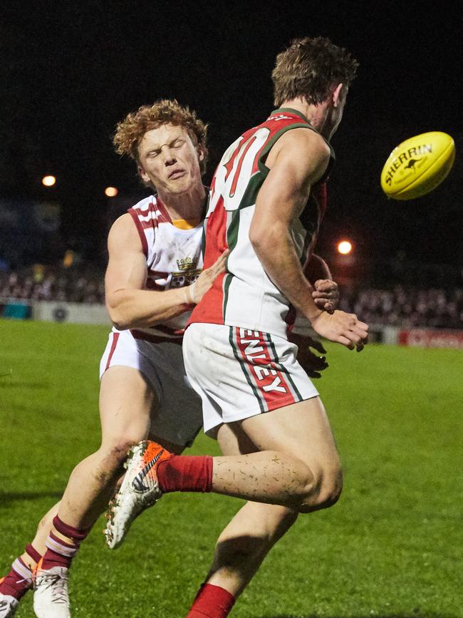 Harry Tunkin (PAC) and Jackson Mead (Henley) in action during the grand final. Picture: Matt Loxton