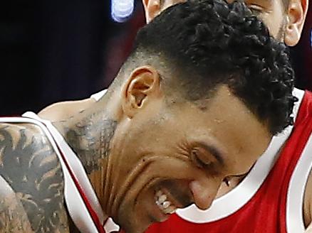 Memphis Grizzlies forward Matt Barnes celebrates hitting the game winning three point shot against the Detroit Pistons in the second half of an NBA basketball game Wednesday, Dec. 9, 2015 in Auburn Hills, Mich. Memphis won 93-92. (AP Photo/Paul Sancya)