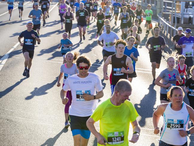 Run the Bridge Fun Run 2020 across Tasman Bridge. Picture: RICHARD JUPE