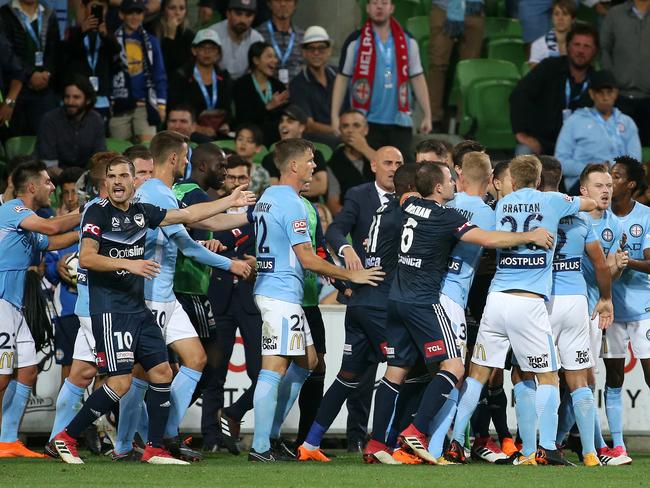 Mellee just before half time between Melbourne City and Victory in 2018. Picture: Michael Klein