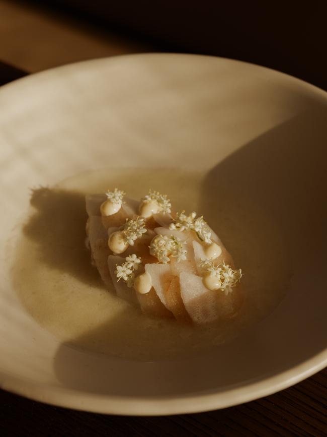 Scallop, kiwi aguachile, jicama and green sorrel Picture: Mathilde Bouby