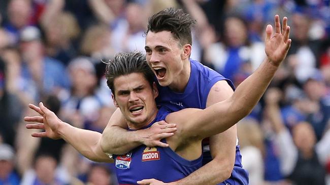 Cometh the moment ... Tom Boyd played out of his skin on Saturday, his second half particularly outstanding. When he bounced through a 65m bomb, the Dogs were out to a 15-point lead and within touching distance of the cup. Picture: Wayne Ludbey