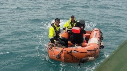 The crew of a Sea Swift ship has saved a stranded group of 16 people including five children, the youngest of which was 12 months old. Picture: Sea Swift