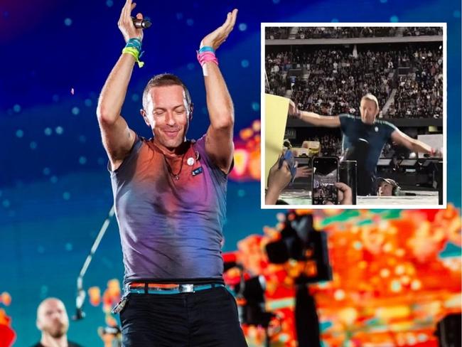 Coldplay frontman Chris Martin fell through a stage opening on the final night of the British rock band’s four-show run at Melbourne’s Marvel Stadium on Sunday.