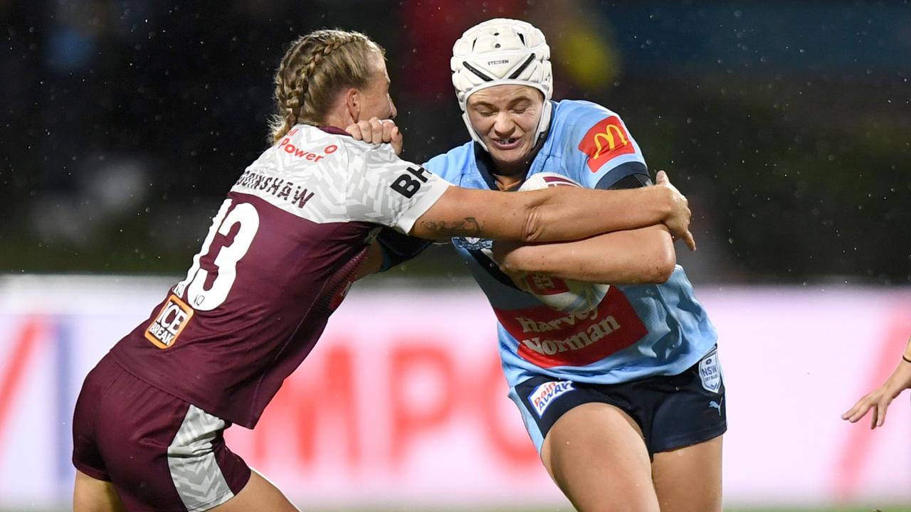 Hannah Southwell is hoping to snare a win with the Sky Blues against the Maroons in Canberra. Picture: NRL Photos