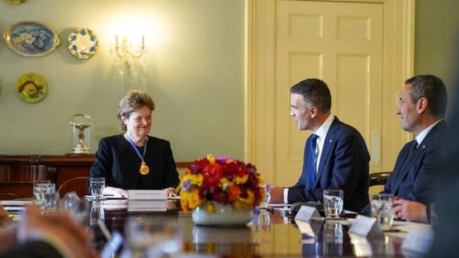 Governor Frances Adamson pictured with Premier Peter Malinauskas and Transport Minister Tom Koutsantonis during a cabinet meeting at Government House on September 11 after the Queen died and before the King's proclamation. Deputy Premier Susan Close was away. Picture: State Government