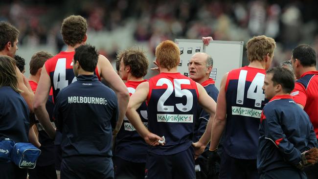 Bailey coaching Melbourne in a game against St Kilda.