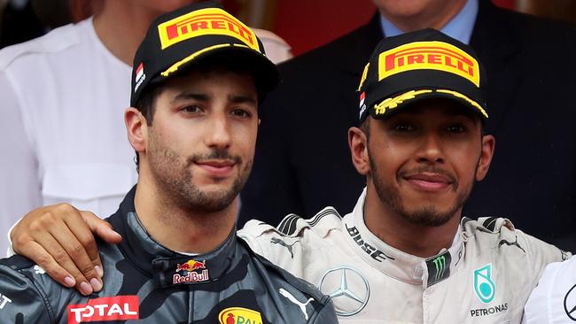 Lewis Hamilton with Daniel Ricciardo.