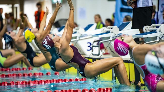 Jaclyn Barclay is off in the backstroke.