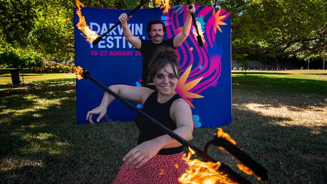 Kacie Austin and Thomas Robinson as the Darwin Festival launches its 2023 program. Picture: Pema Tamang Pakhrin