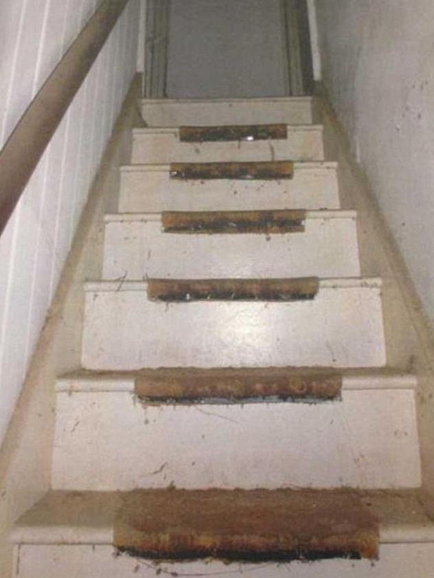 The worn carpeted stair inside Ms Wood’s terrace.  Photo courtesy of the NSW Coroner's Court