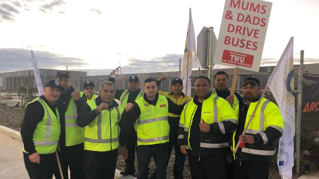 TWU Victoria Tasmania assistant secretary Mem Suleyman and members during the 2018 bus strikes.