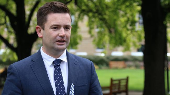 Labor's Dean Winter speaks to the media on Parliament Lawns in Hobart on Thursday, September 29, 2022.