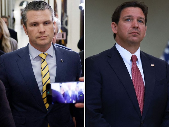 Ron DeSantis, right, could replace Pete Hegseth as Donald Trump's pick for defence secretary.