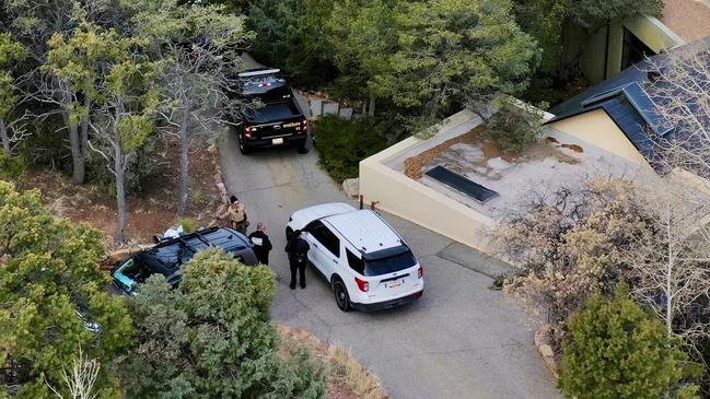 The scene at Hackman and Arakawa’s home in Santa Fe on Thursday. Picture: Roberto Rosales/AP